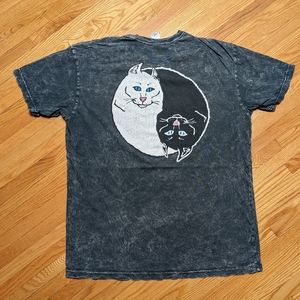 Ripndip XL Cat Adult Shirt Washed Distressed Style Rip N Dip Yin Yang Black Grey